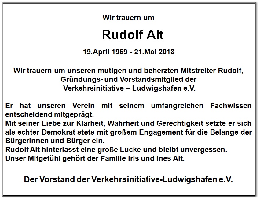 Traueranzeige Rudi Alt